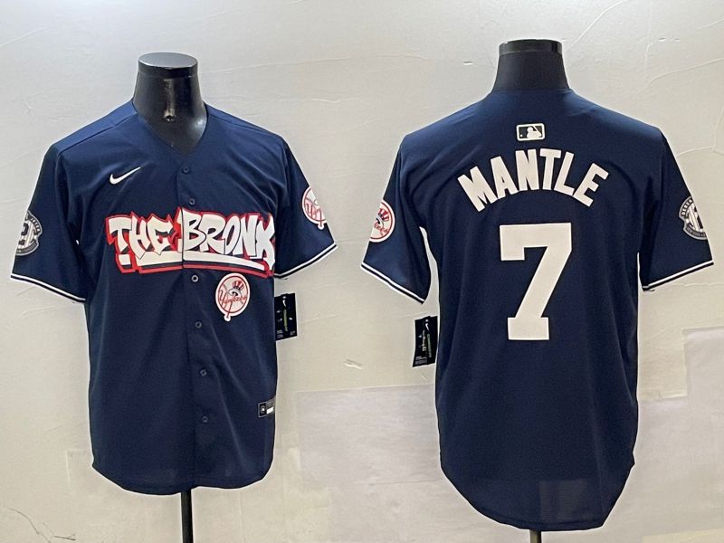 Men New York Yankees #7 Mantle Drak Blue four generations Joint Name 2025 Nike MLB Jersey style 6